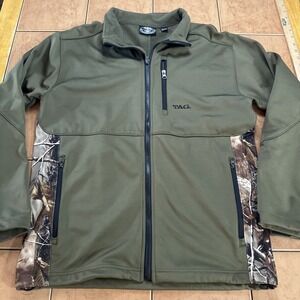 TAG Safari Mens Full Zip Softshell Jacket Olive Green w/Camo Trim Size Medium